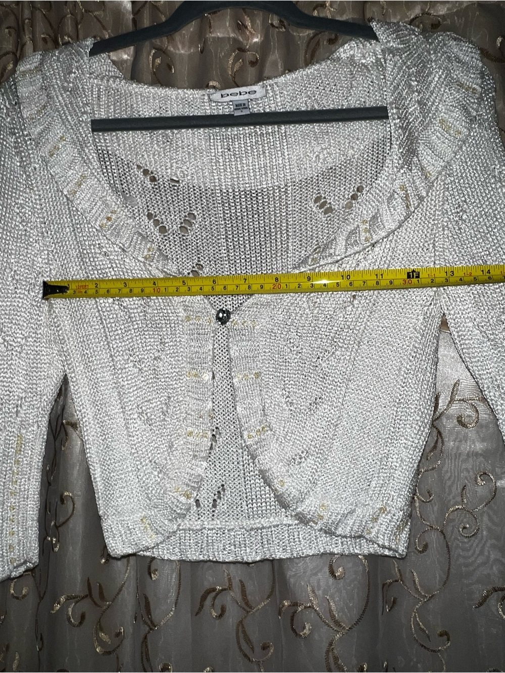 bebe Cream Open-Knit Ruffle-Trim Cropped Cardigan - Picture 9 of 12